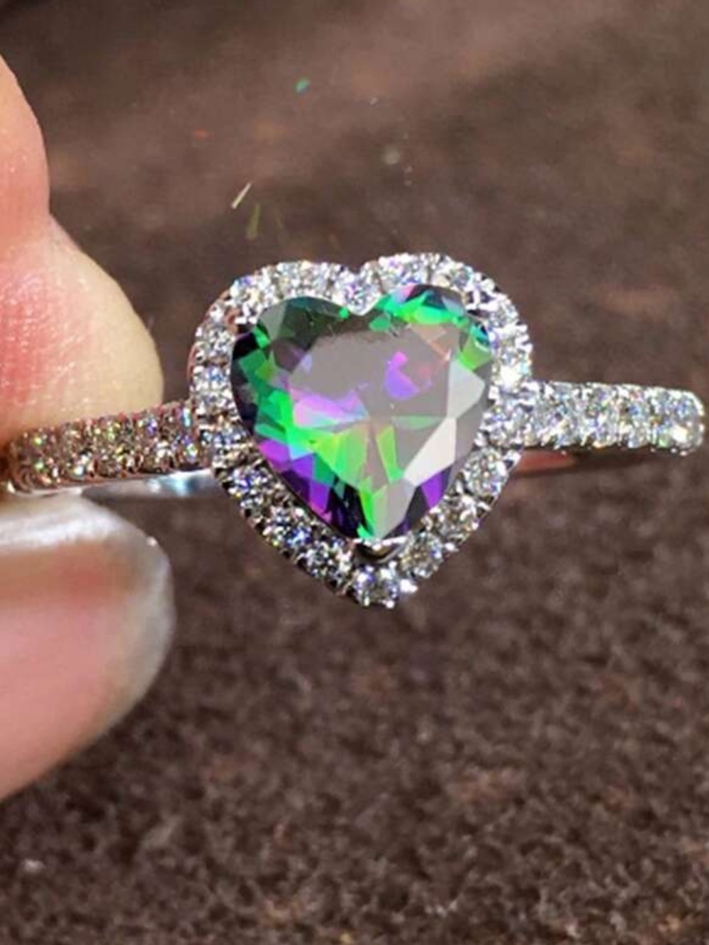 Heart Halo Ring with Multicolor Mystic Topaz and Clear Pavé Accents
